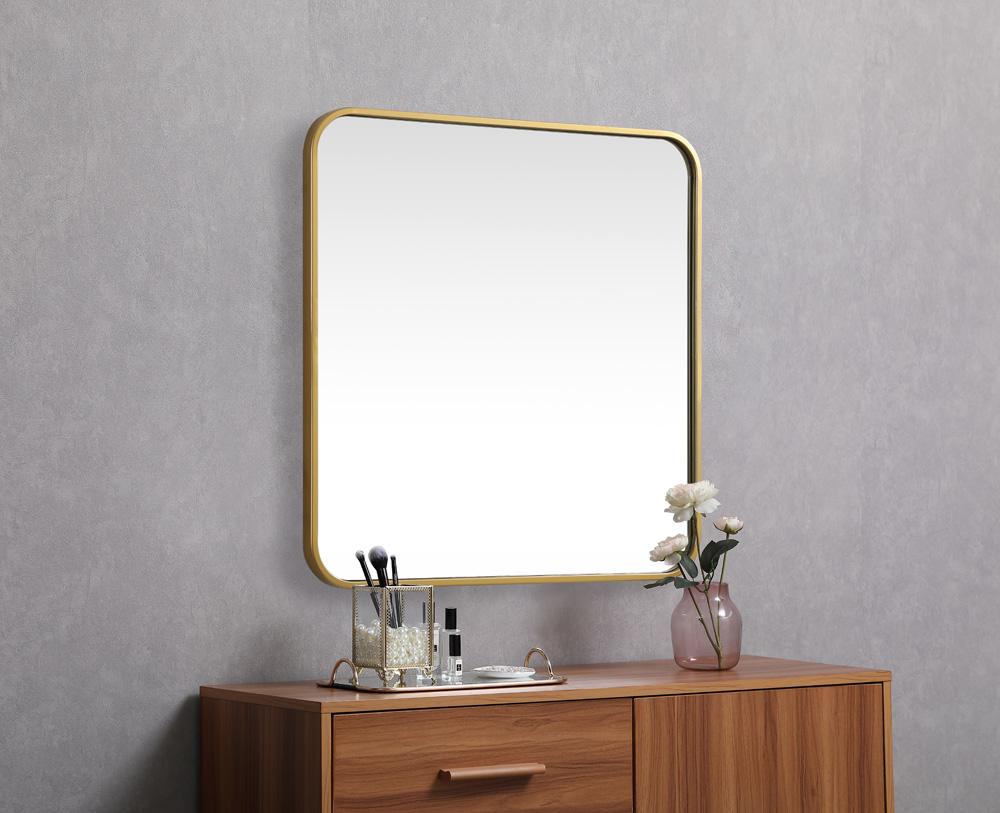 Elegant Furniture & Lighting - Evermore Soft corner metal square mirror 24x24 inch in Brass - MR802424BR veiw 5