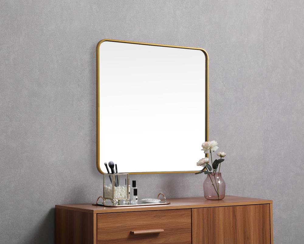 Elegant Furniture & Lighting - Evermore Soft corner metal square mirror 30x30 inch in Brass - MR803030BR veiw 5