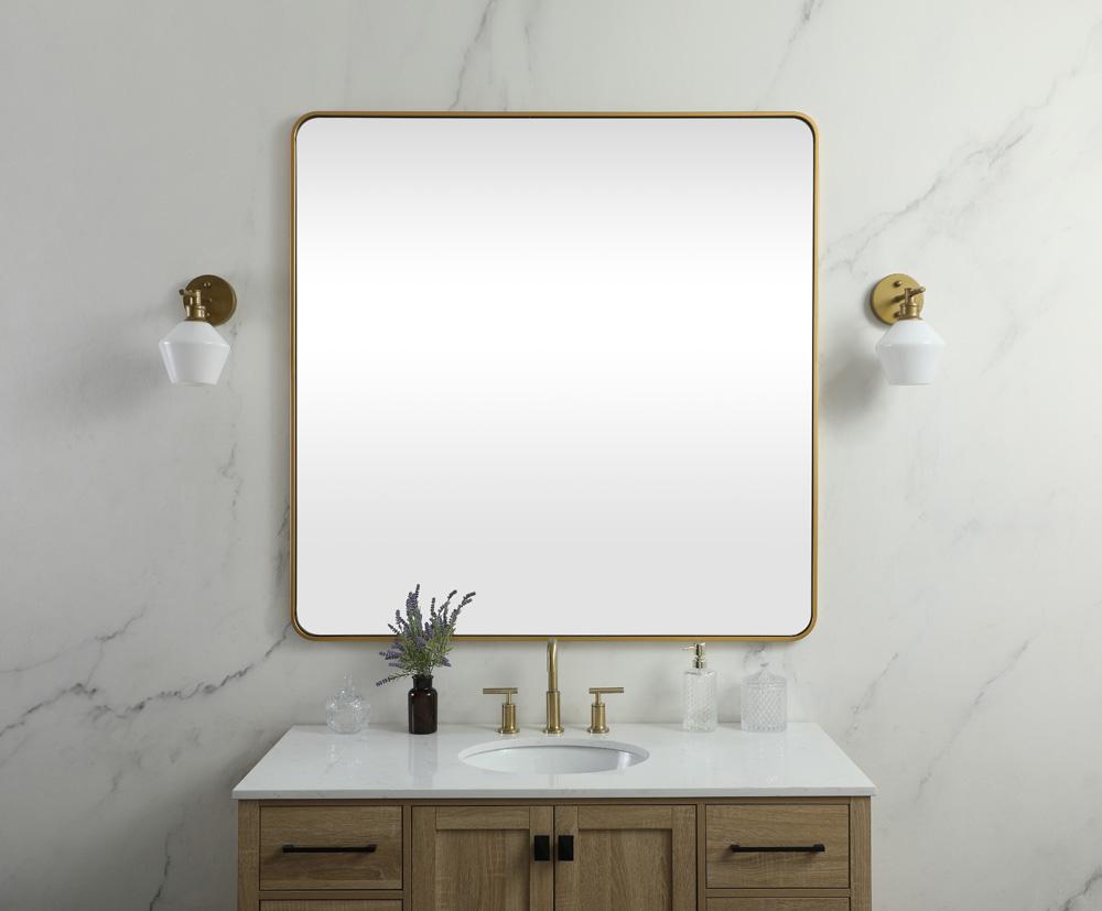 Elegant Furniture & Lighting - Evermore Soft corner metal square mirror 42x42 inch in Brass - MR804242BR veiw 2