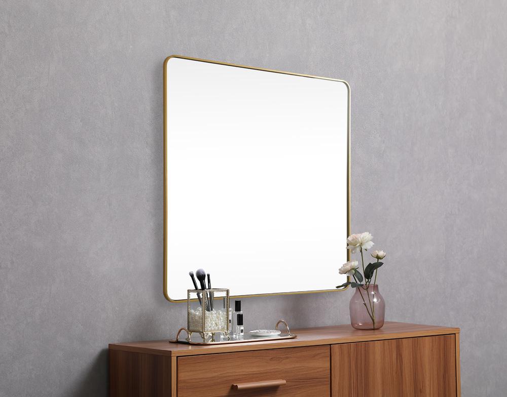 Elegant Furniture & Lighting - Evermore Soft corner metal square mirror 42x42 inch in Brass - MR804242BR veiw 5