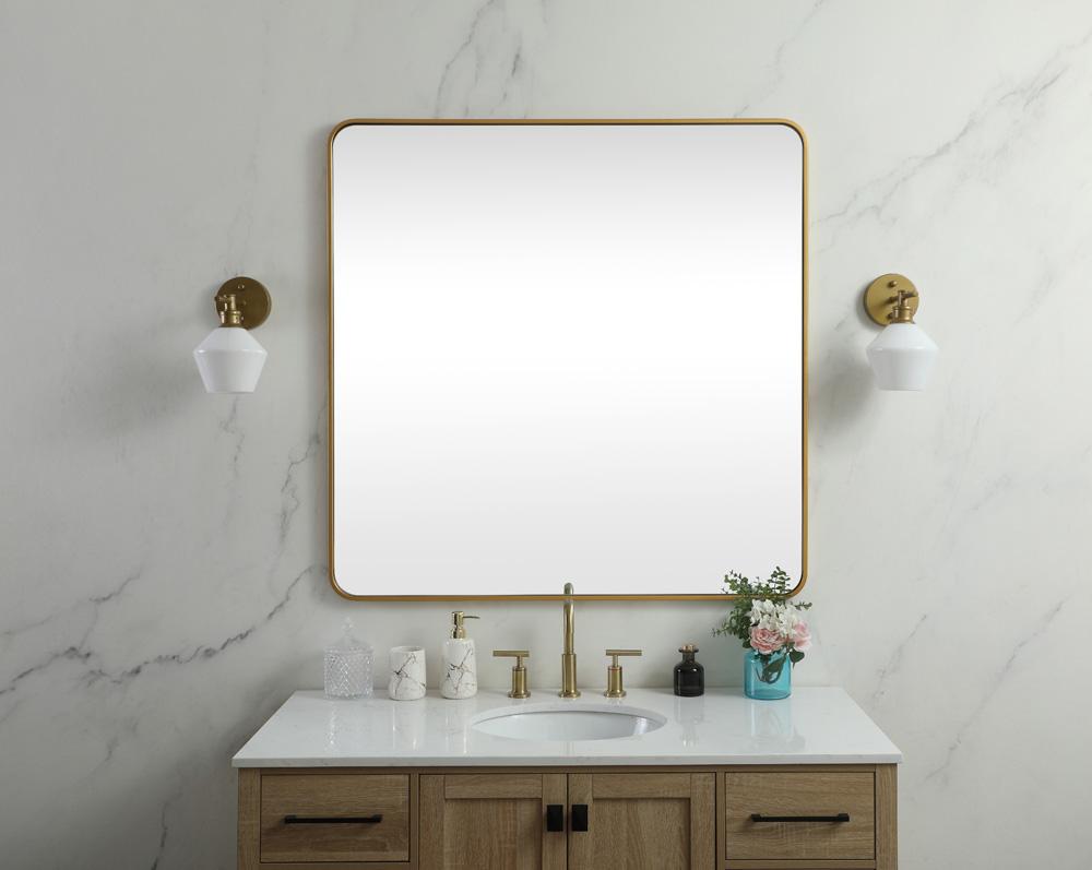 Elegant Furniture & Lighting - Evermore Soft corner metal square mirror 48x48 inch in Brass - MR804848BR veiw 2