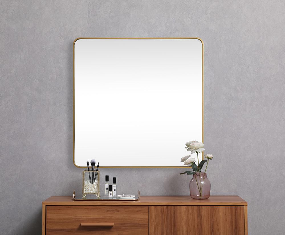Elegant Furniture & Lighting - Evermore Soft corner metal square mirror 48x48 inch in Brass - MR804848BR veiw 4