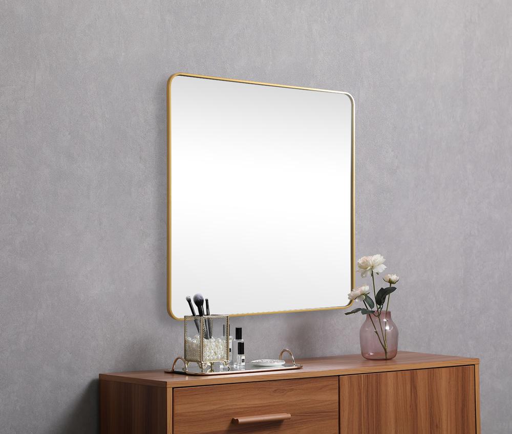 Elegant Furniture & Lighting - Evermore Soft corner metal square mirror 48x48 inch in Brass - MR804848BR veiw 5