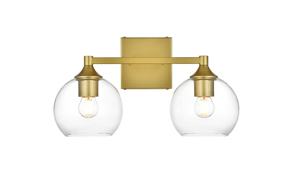 Elegant Furniture & Lighting - Foster 2 light Brass and Clear Bath Sconce - LD7308W16BRA veiw 1