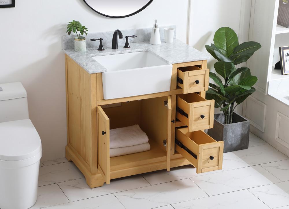 Elegant Furniture & Lighting - Franklin 36 inch Single bathroom vanity in natural wood with backsplash - VF60236NW-BS veiw 4
