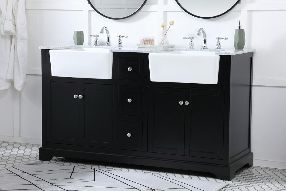 Elegant Furniture & Lighting - Franklin 60 inch double bathroom vanity in black - VF60260DBK veiw 3