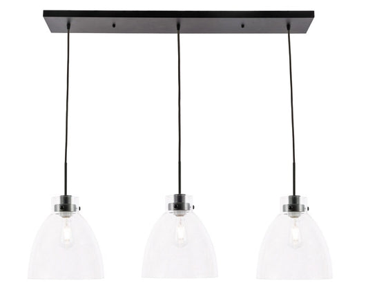 Elegant Furniture & Lighting - Frey 3 light Black and Clear glass pendant - LD5030D42BK veiw 1