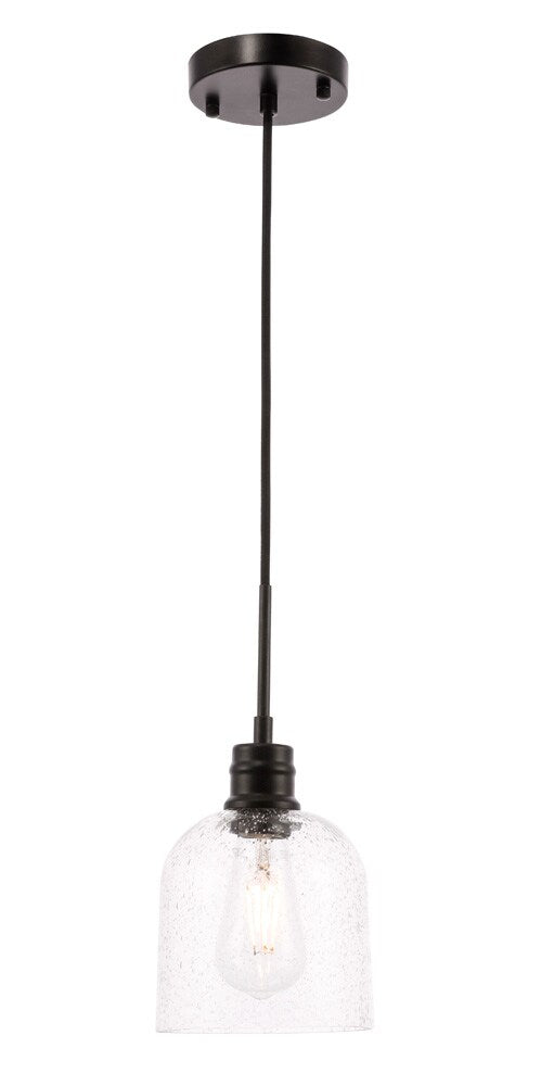 Elegant Furniture & Lighting - Gabe 1 light Black and Clear seeded glass pendant - LD6210BK veiw 1