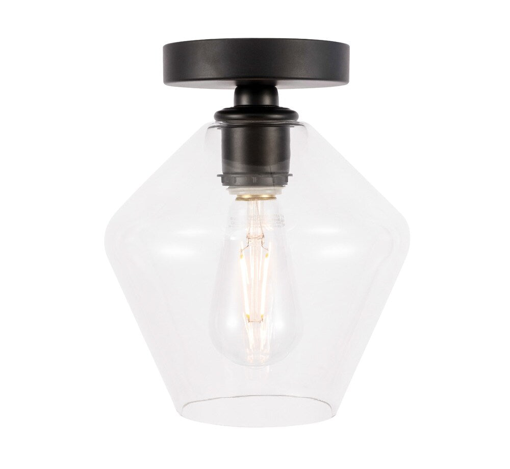 Elegant Furniture & Lighting - Gene 1 light Black and Clear glass Flush mount - LD2254BK veiw 1
