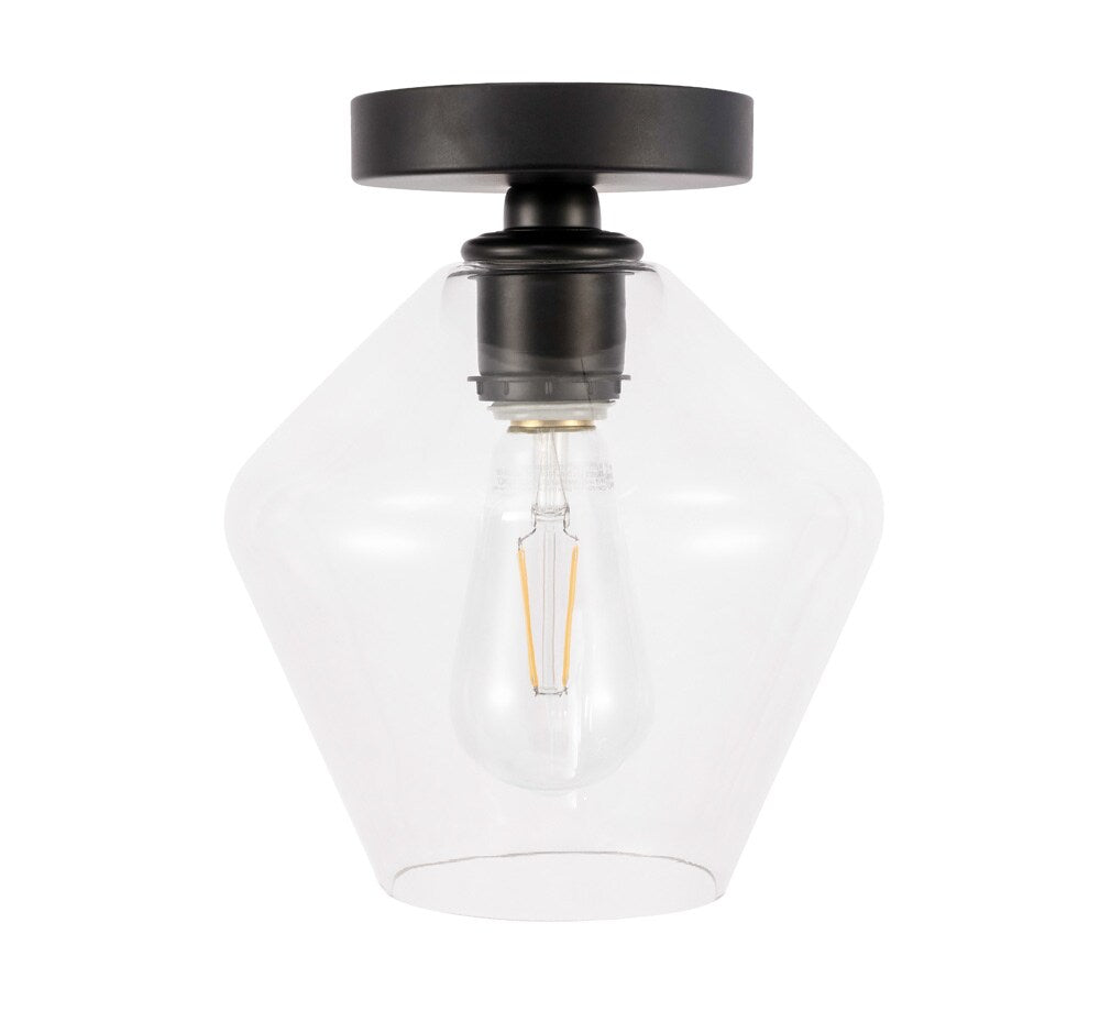Elegant Furniture & Lighting - Gene 1 light Black and Clear glass Flush mount - LD2254BK veiw 6