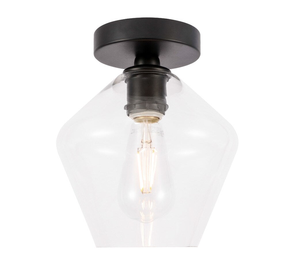 Elegant Furniture & Lighting - Gene 1 light Black and Clear glass Flush mount - LD2254BK veiw 7