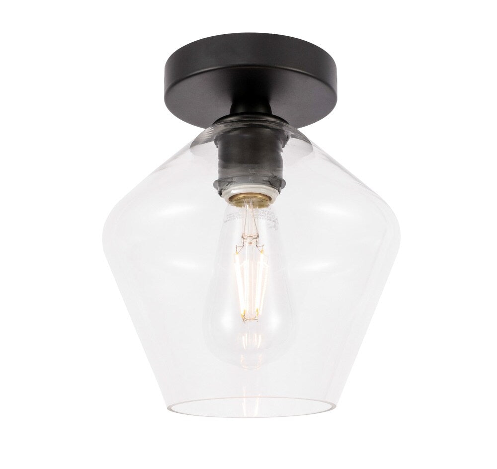 Elegant Furniture & Lighting - Gene 1 light Black and Clear glass Flush mount - LD2254BK veiw 9