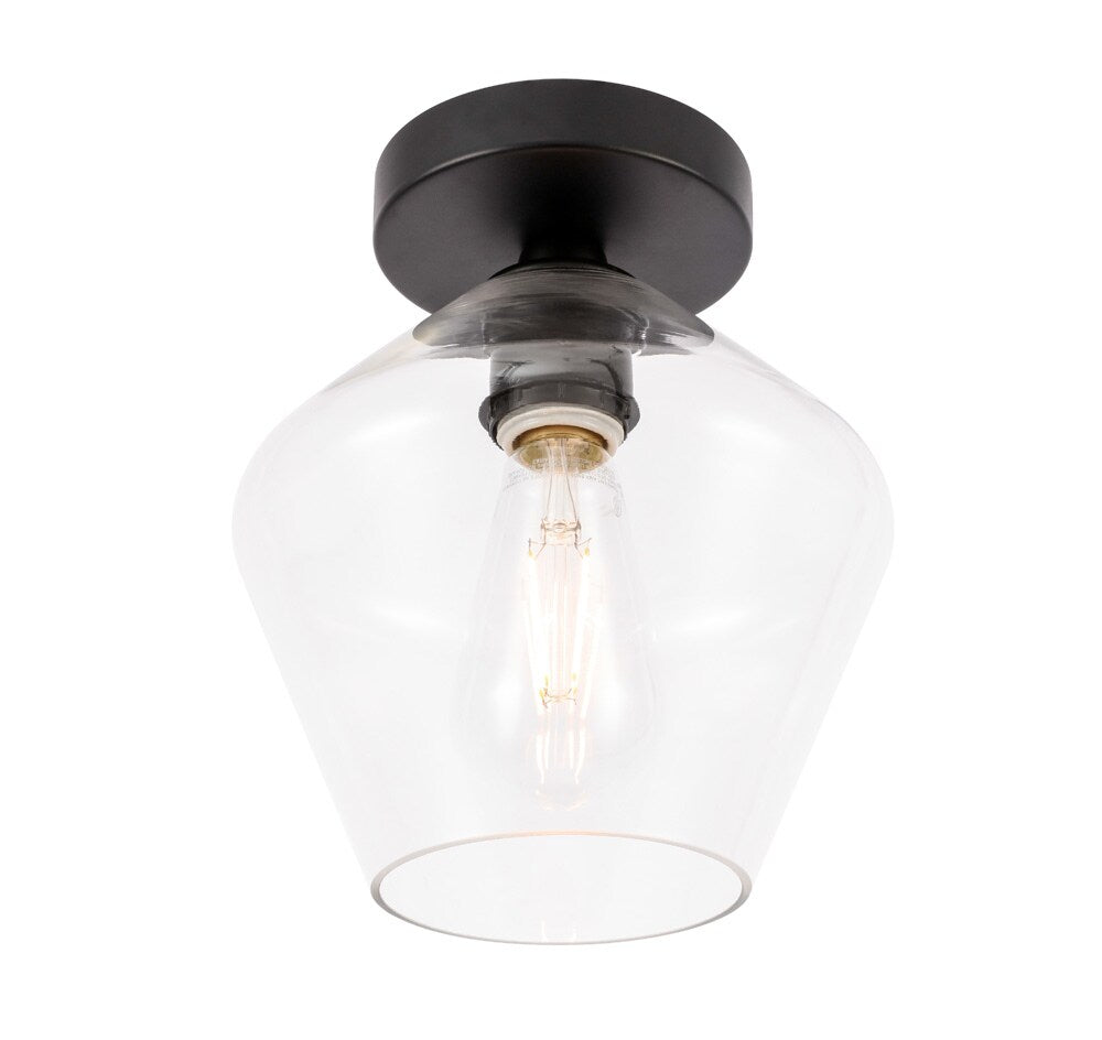 Elegant Furniture & Lighting - Gene 1 light Black and Clear glass Flush mount - LD2254BK veiw 11