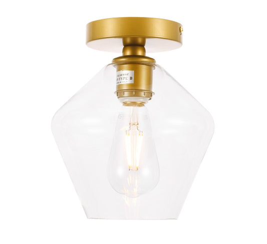 Elegant Furniture & Lighting - Gene 1 light Brass and Clear glass Flush mount - LD2254BR veiw 1
