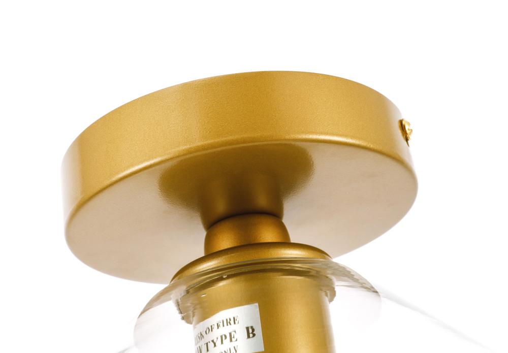 Elegant Furniture & Lighting - Gene 1 light Brass and Clear glass Flush mount - LD2254BR veiw 3