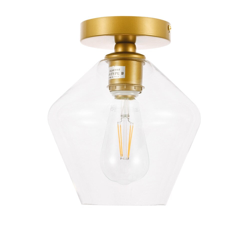 Elegant Furniture & Lighting - Gene 1 light Brass and Clear glass Flush mount - LD2254BR veiw 6