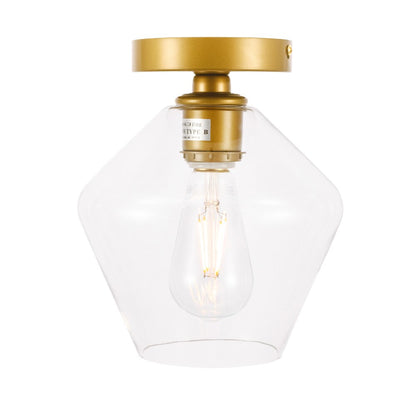 Elegant Furniture & Lighting - Gene 1 light Brass and Clear glass Flush mount - LD2254BR veiw 7