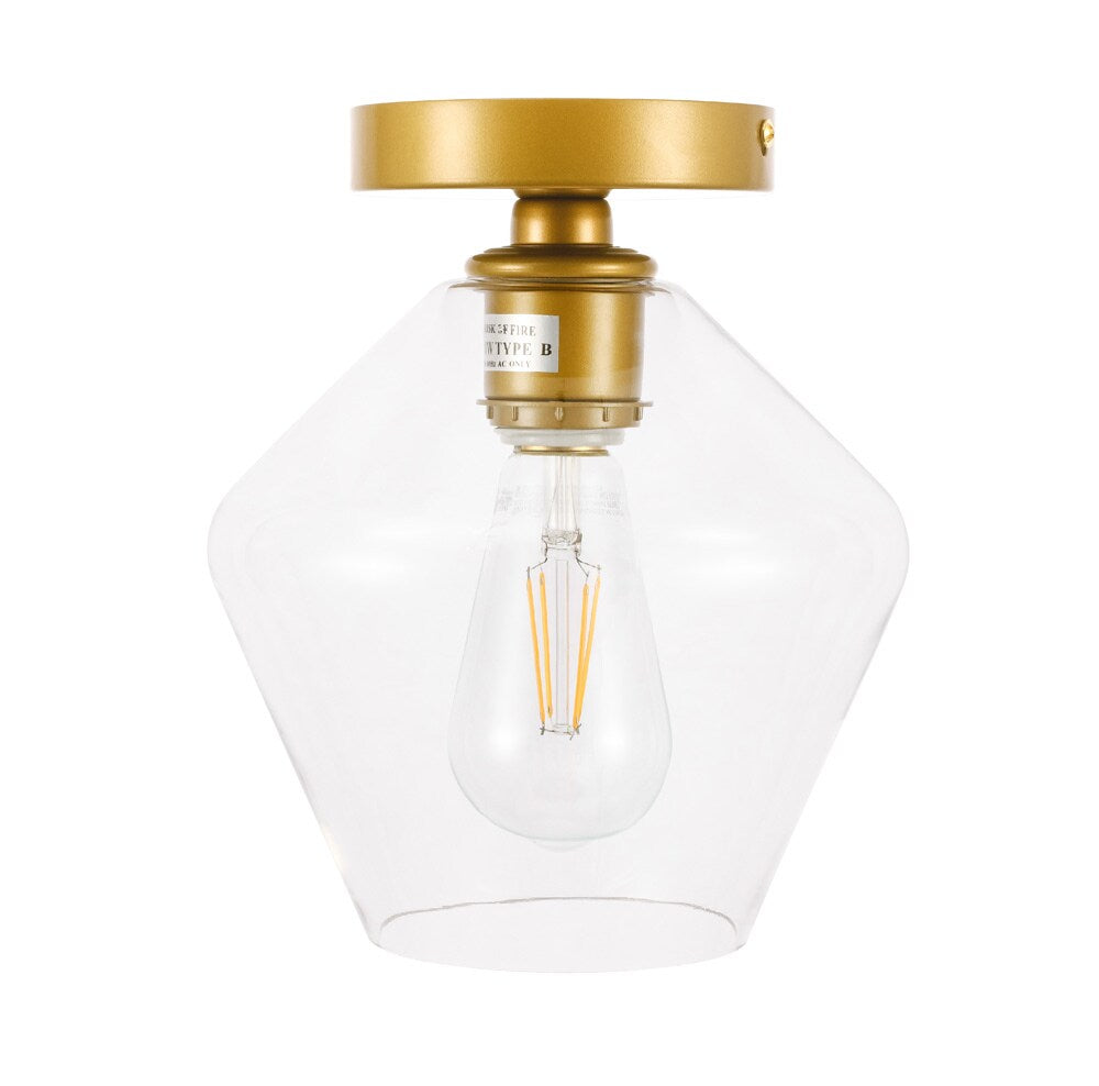 Elegant Furniture & Lighting - Gene 1 light Brass and Clear glass Flush mount - LD2254BR veiw 8