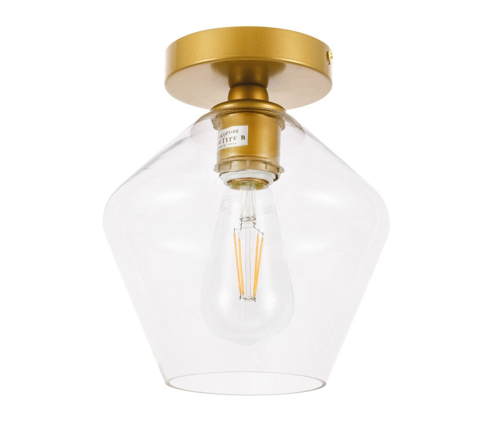 Elegant Furniture & Lighting - Gene 1 light Brass and Clear glass Flush mount - LD2254BR veiw 10