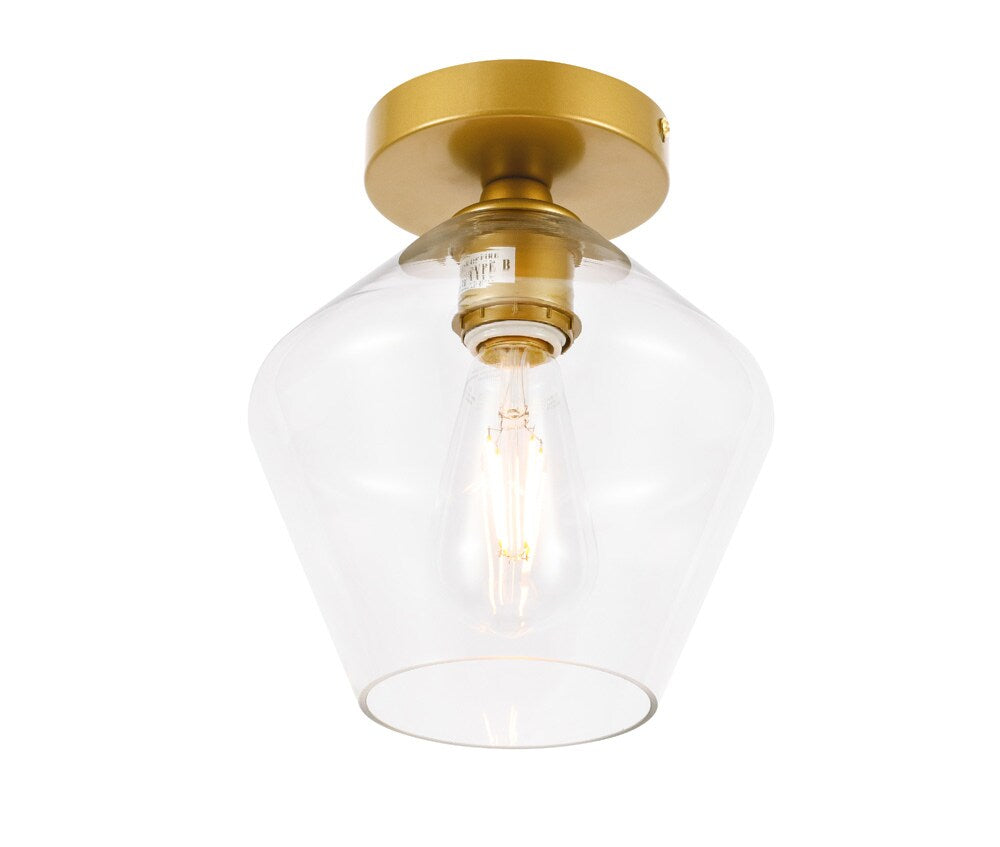 Elegant Furniture & Lighting - Gene 1 light Brass and Clear glass Flush mount - LD2254BR veiw 11