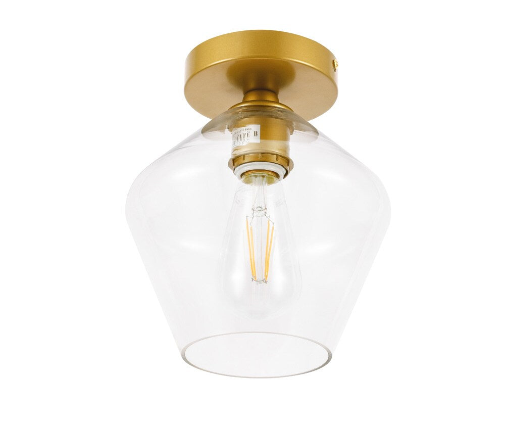 Elegant Furniture & Lighting - Gene 1 light Brass and Clear glass Flush mount - LD2254BR veiw 12
