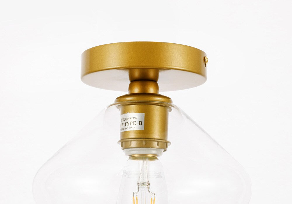 Elegant Furniture & Lighting - Gene 1 light Brass and Clear glass Flush mount - LD2254BR veiw 13