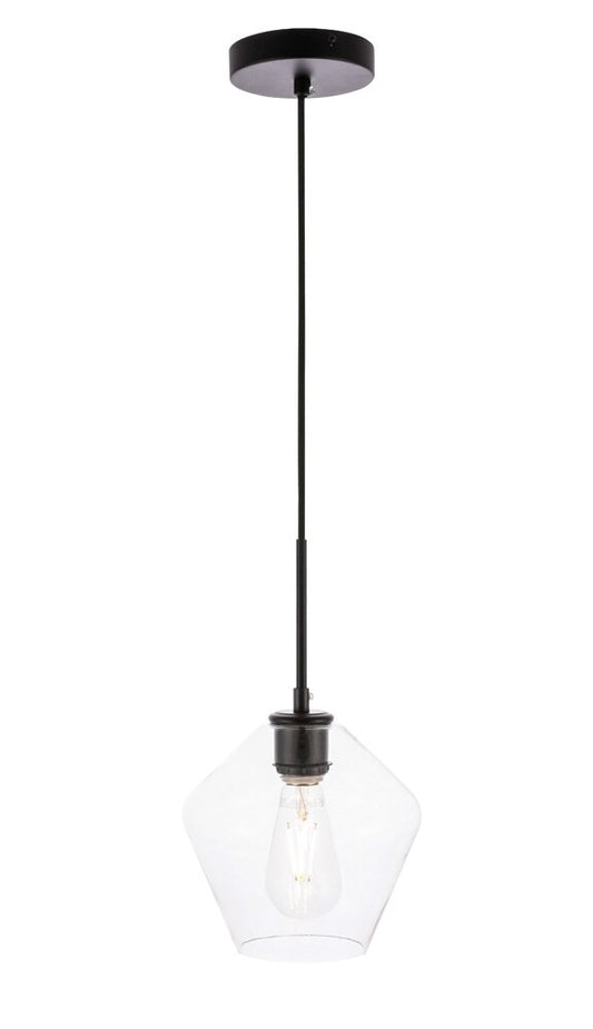 Elegant Furniture & Lighting - Gene 1 light Black and Clear glass pendant - LD2256BK veiw 1