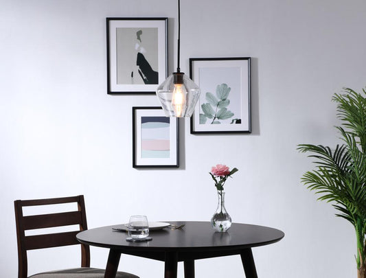 Elegant Furniture & Lighting - Gene 1 light Black and Clear glass pendant - LD2256BK veiw 2
