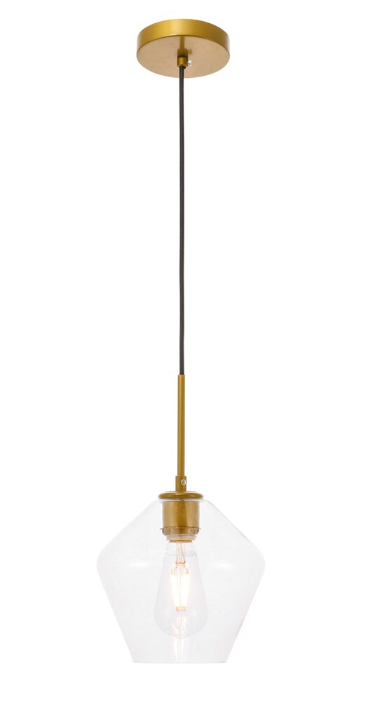 Elegant Furniture & Lighting - Gene 1 light Brass and Clear glass pendant - LD2256BR veiw 1