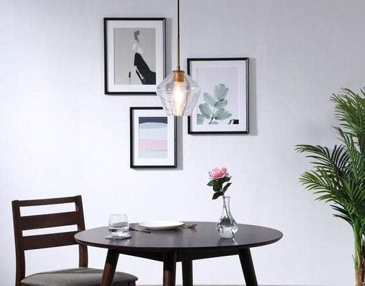 Elegant Furniture & Lighting - Gene 1 light Brass and Clear glass pendant - LD2256BR veiw 2