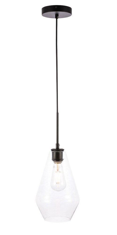 Elegant Furniture & Lighting - Gene 1 light Black and Clear glass pendant - LD2260BK veiw 1
