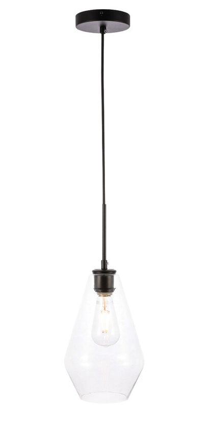 Elegant Furniture & Lighting - Gene 1 light Black and Clear glass pendant - LD2260BK veiw 1