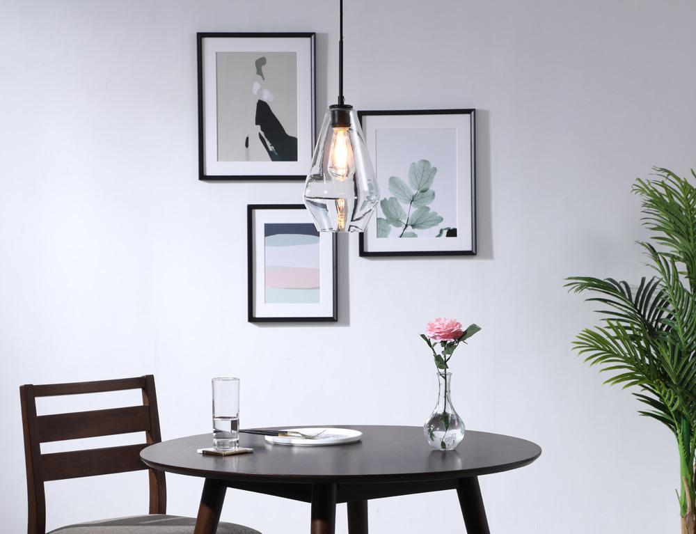 Elegant Furniture & Lighting - Gene 1 light Black and Clear glass pendant - LD2260BK veiw 2