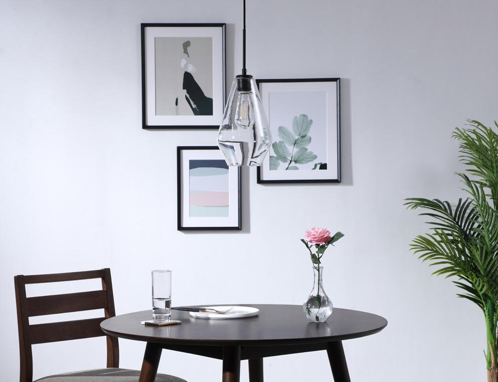 Elegant Furniture & Lighting - Gene 1 light Black and Clear glass pendant - LD2260BK veiw 7