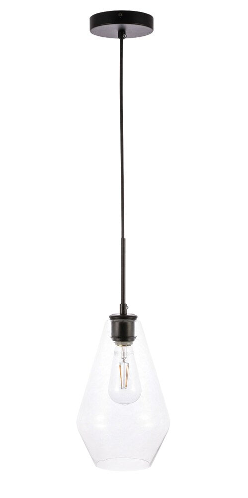Elegant Furniture & Lighting - Gene 1 light Black and Clear glass pendant - LD2260BK veiw 8