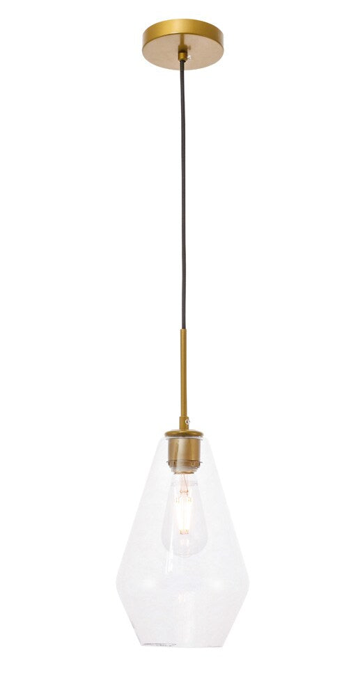 Elegant Furniture & Lighting - Gene 1 light Brass and Clear glass pendant - LD2260BR veiw 1