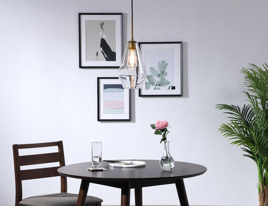 Elegant Furniture & Lighting - Gene 1 light Brass and Clear glass pendant - LD2260BR veiw 2