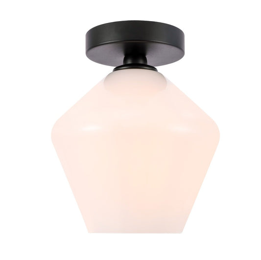 Elegant Furniture & Lighting - Gene 1 light Black and Frosted white glass Flush mount - LD2255BK veiw 1