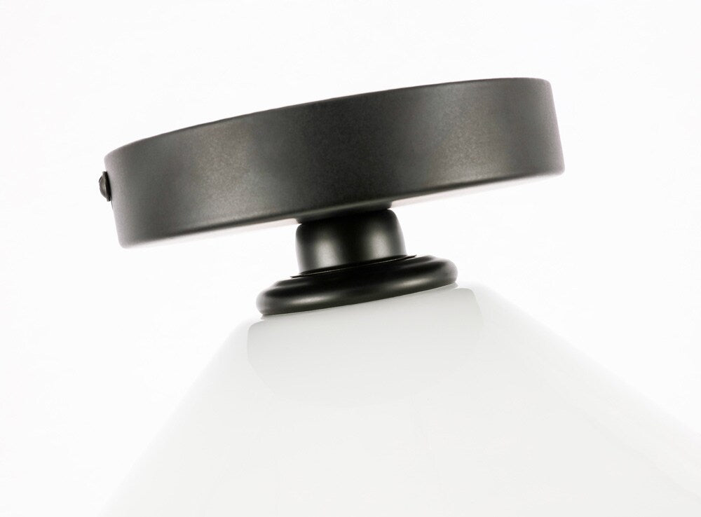 Elegant Furniture & Lighting - Gene 1 light Black and Frosted white glass Flush mount - LD2255BK veiw 3