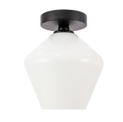 Elegant Furniture & Lighting - Gene 1 light Black and Frosted white glass Flush mount - LD2255BK veiw 4
