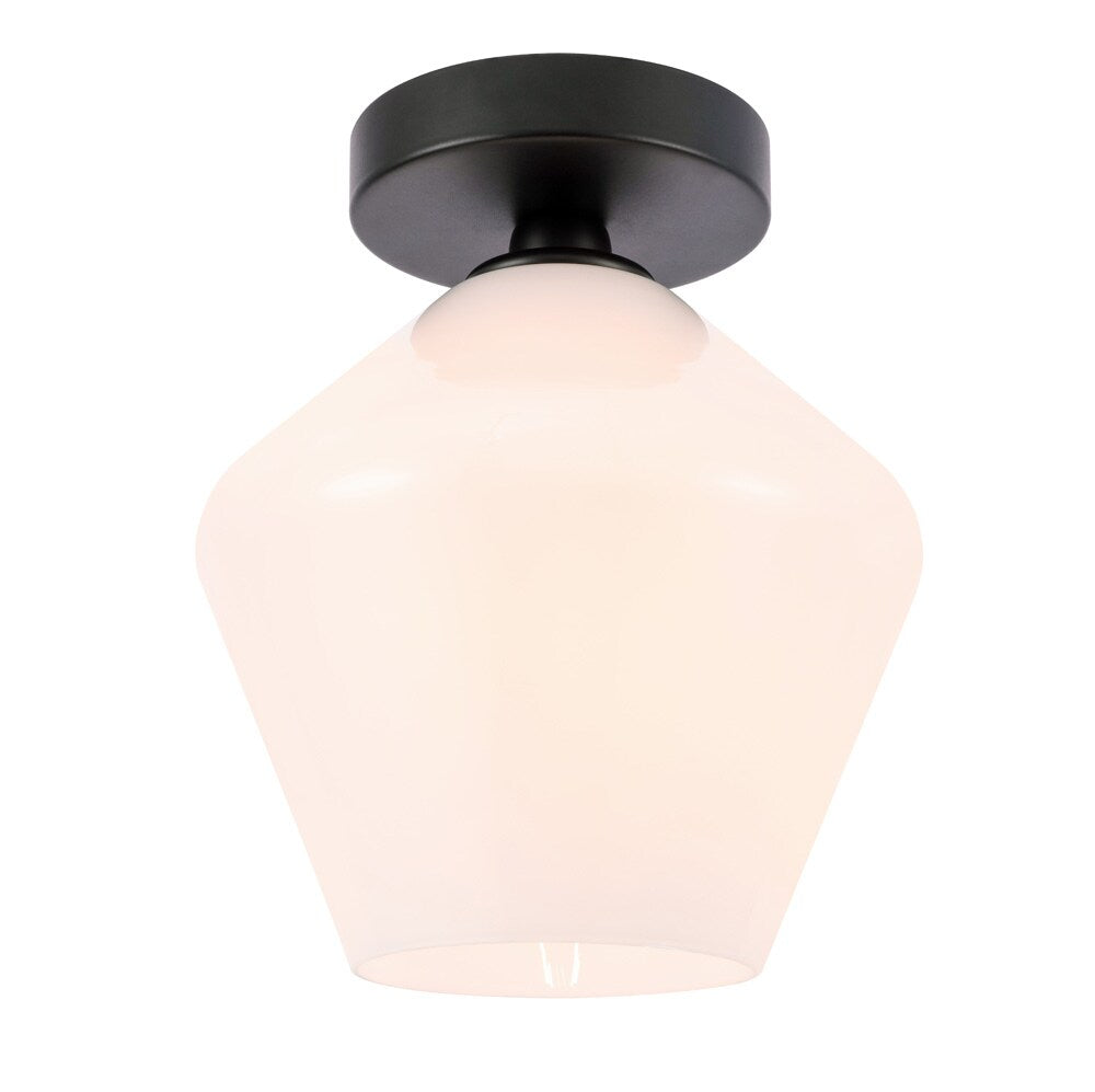 Elegant Furniture & Lighting - Gene 1 light Black and Frosted white glass Flush mount - LD2255BK veiw 5