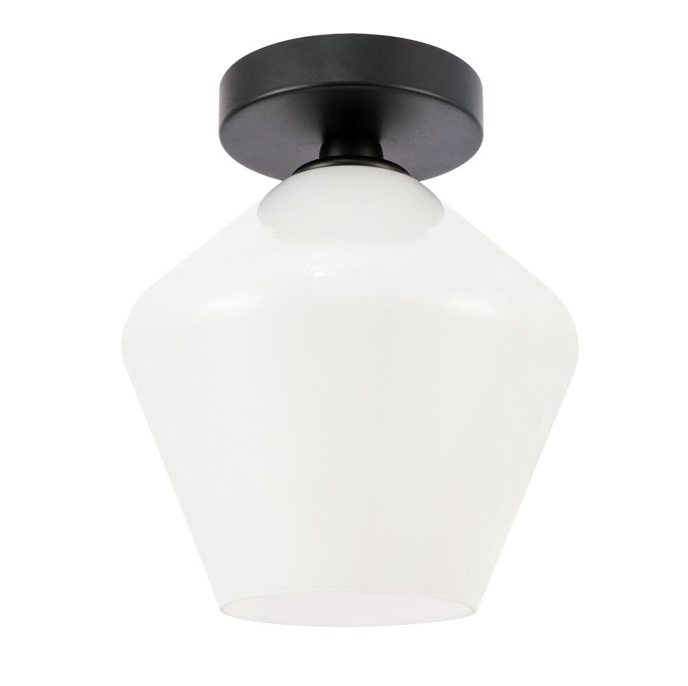 Elegant Furniture & Lighting - Gene 1 light Black and Frosted white glass Flush mount - LD2255BK veiw 6