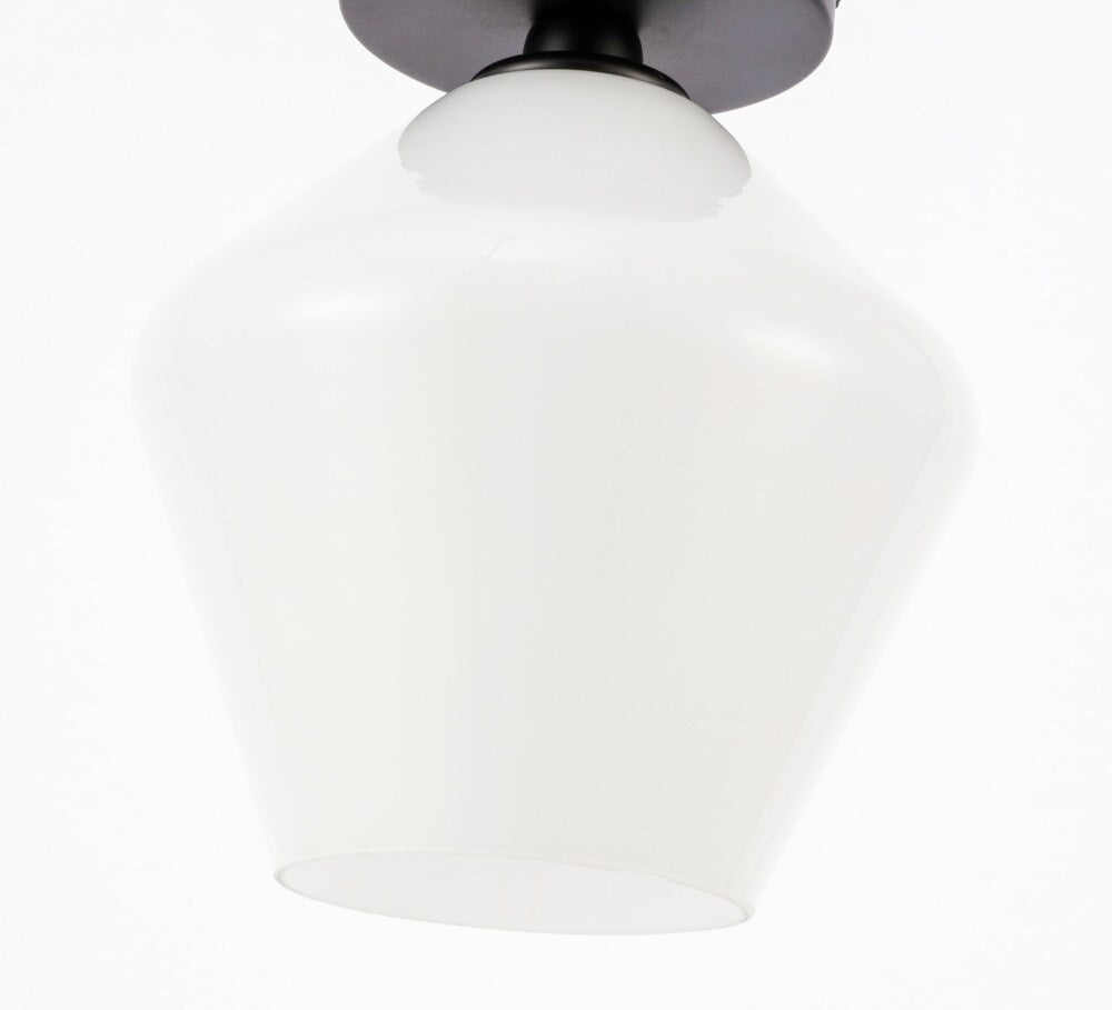Elegant Furniture & Lighting - Gene 1 light Black and Frosted white glass Flush mount - LD2255BK veiw 9