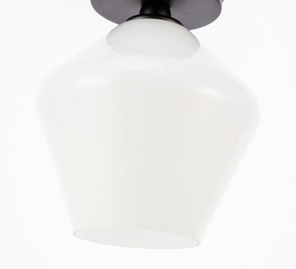 Elegant Furniture & Lighting - Gene 1 light Black and Frosted white glass Flush mount - LD2255BK veiw 9