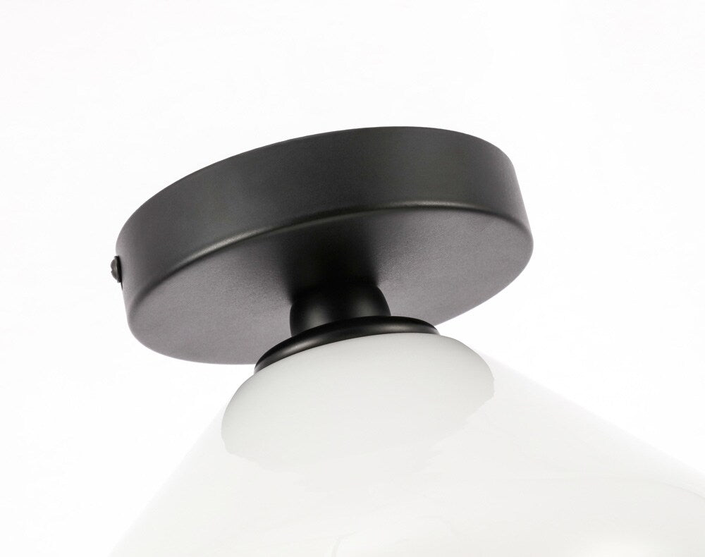Elegant Furniture & Lighting - Gene 1 light Black and Frosted white glass Flush mount - LD2255BK veiw 11