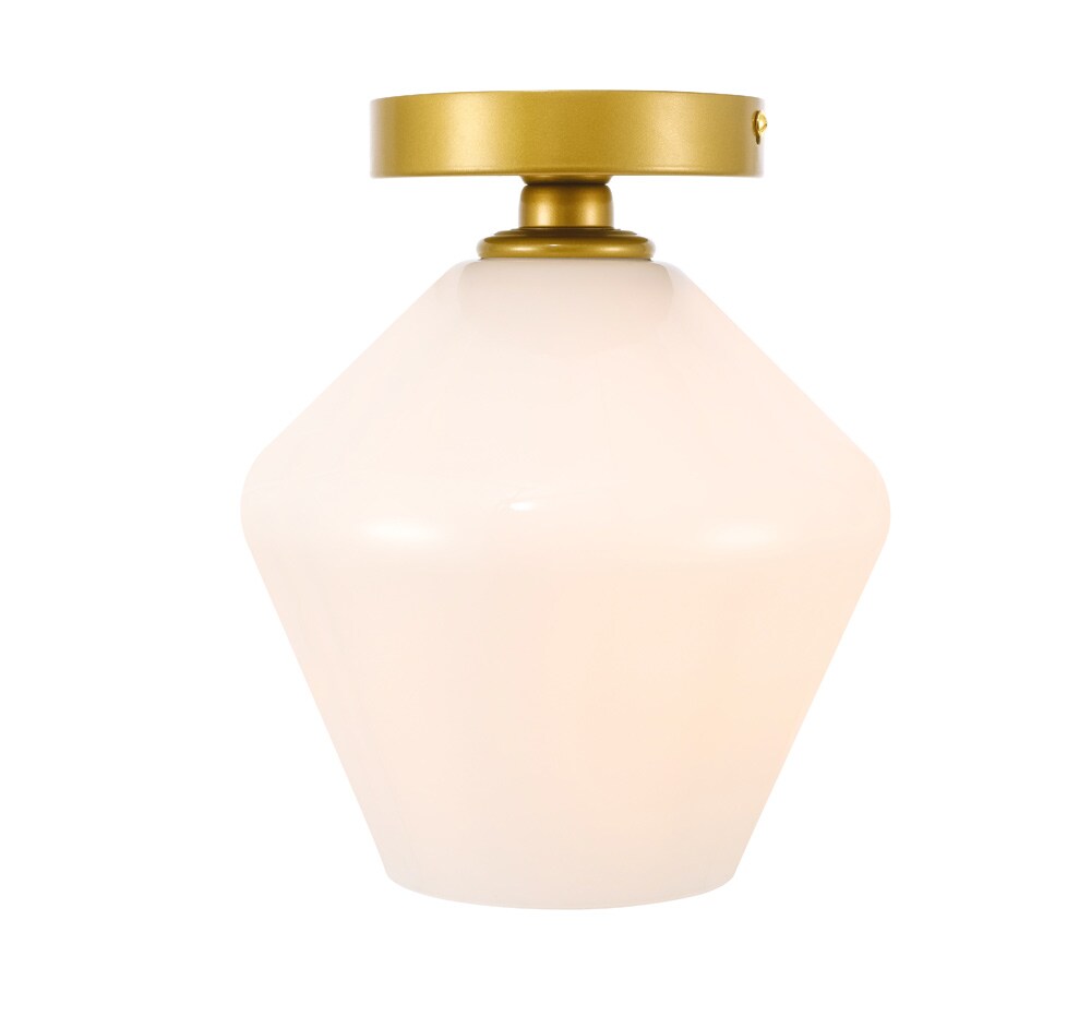 Elegant Furniture & Lighting - Gene 1 light Brass and Frosted white glass Flush mount - LD2255BR veiw 1