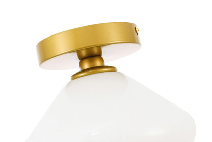Elegant Furniture & Lighting - Gene 1 light Brass and Frosted white glass Flush mount - LD2255BR veiw 3