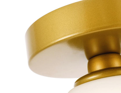 Elegant Furniture & Lighting - Gene 1 light Brass and Frosted white glass Flush mount - LD2255BR veiw 5