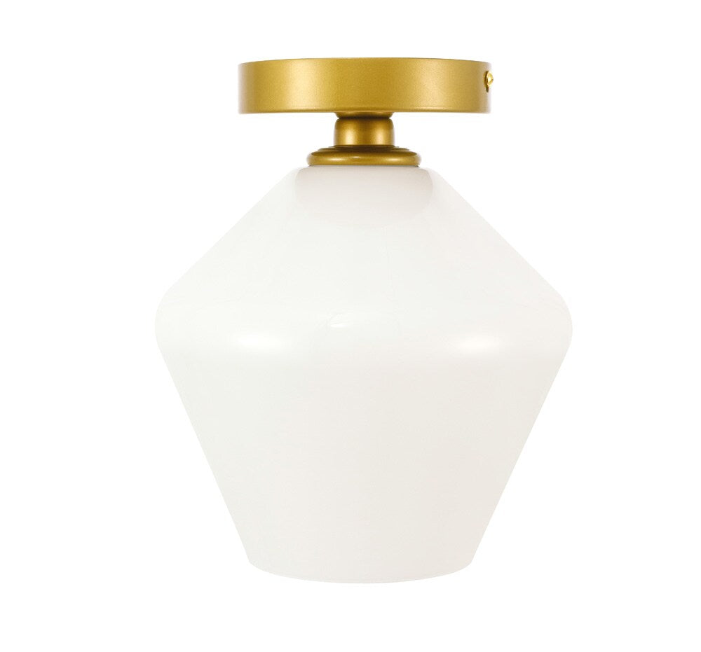 Elegant Furniture & Lighting - Gene 1 light Brass and Frosted white glass Flush mount - LD2255BR veiw 6