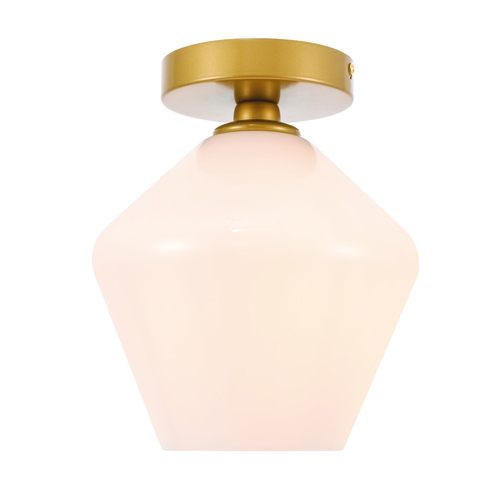 Elegant Furniture & Lighting - Gene 1 light Brass and Frosted white glass Flush mount - LD2255BR veiw 7